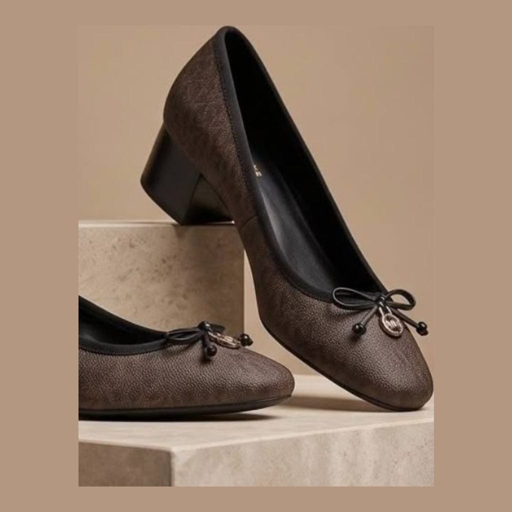 Michael Kors Monogram Block Heel Ballet Flats - Dark Brown