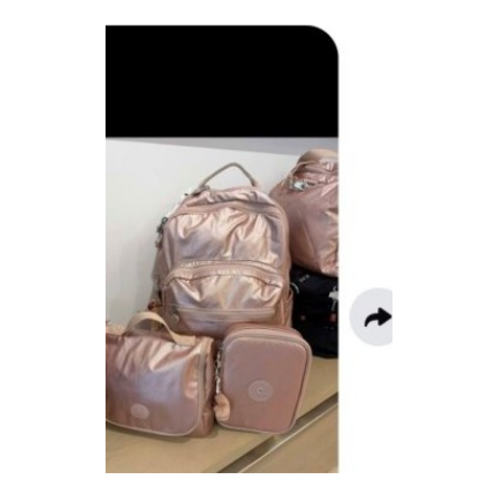 Kipling Set of Backpack, Shoulder Bag, and Pouch - Rose Gold Metallic