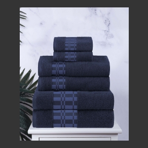 Larissa Geometric Embroidered Jacquard Border Cotton 4-Pc. Bath Towel Set - Navy Blue - Image 3