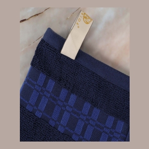 Larissa Geometric Embroidered Jacquard Border Cotton 4-Pc. Bath Towel Set - Navy Blue - Image 6