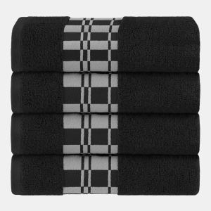 Larissa Geometric Embroidered Jacquard Border Cotton 4-Pc. Bath Towel Set - Black