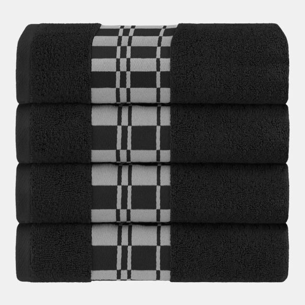 Larissa Geometric Embroidered Jacquard Border Cotton 4-Pc. Bath Towel Set - Black
