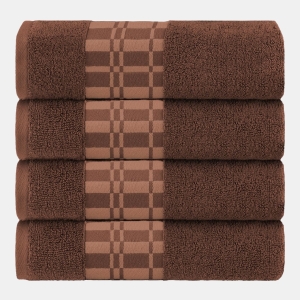 Larissa Geometric Embroidered Jacquard Border Cotton 4-Pc. Bath Towel Set - Chocolate