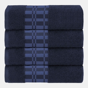 Larissa Geometric Embroidered Jacquard Border Cotton 4-Pc. Bath Towel Set - Navy-Blue