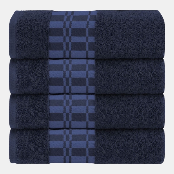 Larissa Geometric Embroidered Jacquard Border Cotton 4-Pc. Bath Towel Set - Navy-Blue