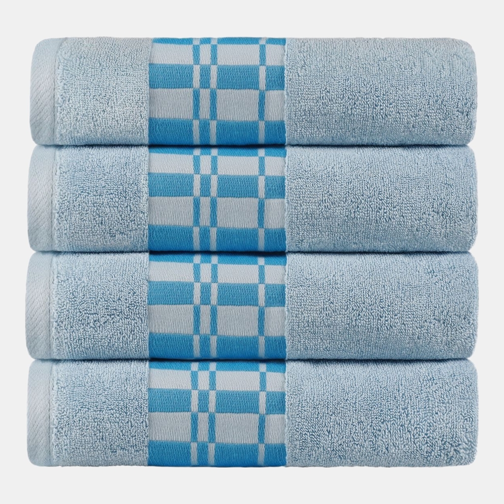 Larissa Geometric Embroidered Jacquard Border Cotton 4-Pc. Bath Towel Set - Light Blue