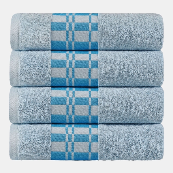 Larissa Geometric Embroidered Jacquard Border Cotton 4-Pc. Bath Towel Set - Light Blue