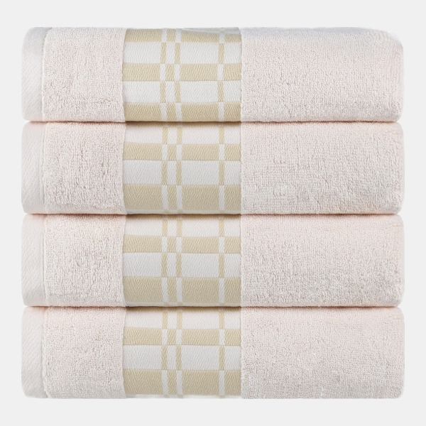 Larissa Geometric Embroidered Jacquard Border Cotton 4-Pc. Bath Towel Set - Ivory