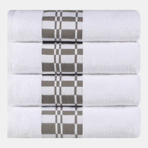 Larissa Geometric Embroidered Jacquard Border Cotton 4-Pc. Bath Towel Set - White