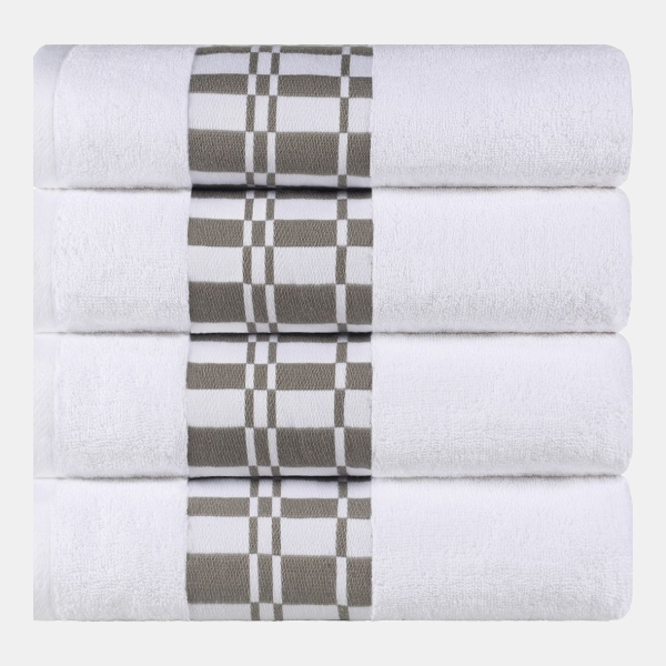 Larissa Geometric Embroidered Jacquard Border Cotton 4-Pc. Bath Towel Set - White