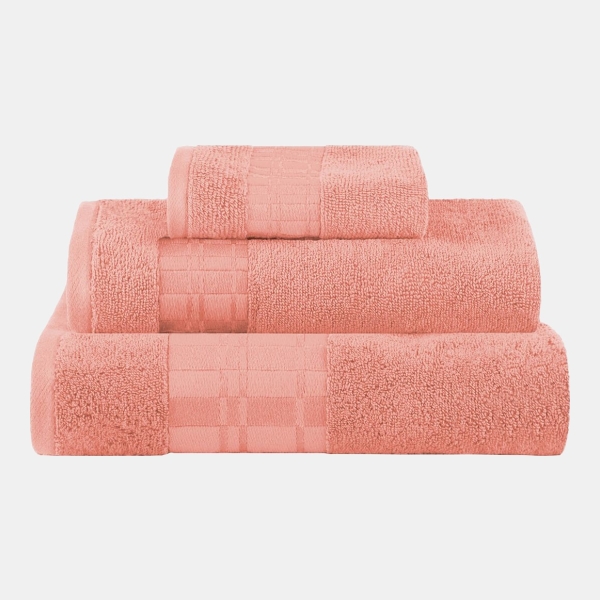 Larissa Geometric Embroidered Jacquard Border Cotton 4-Pc. Bath Towel Set - Coral