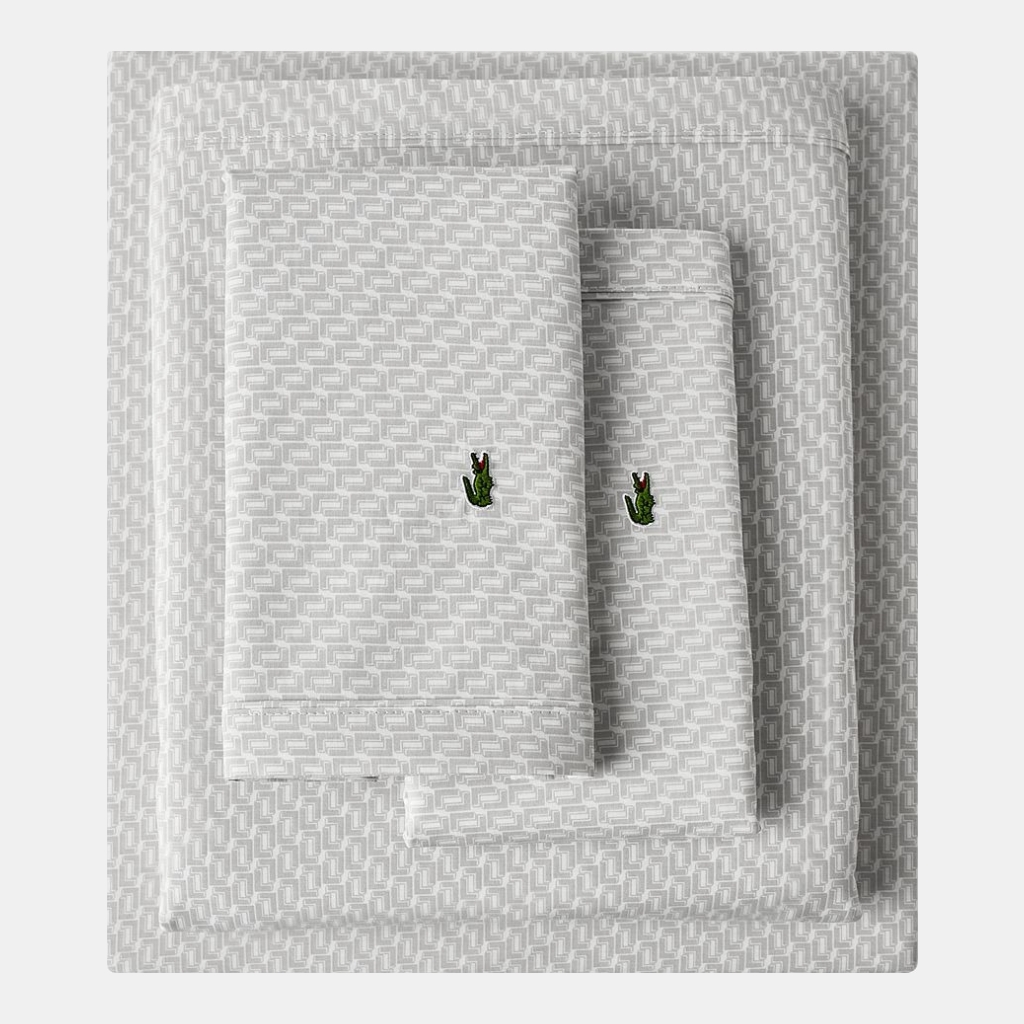 Lacoste Printed Cotton Percale 3-Pc. Sheet Set, Twin - Mini Geo Gray