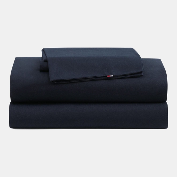Tommy Hilfiger Performance Cooling Solid 180-Thread Count Cotton 3-Pc. Sheet Set, Twin - Core Navy