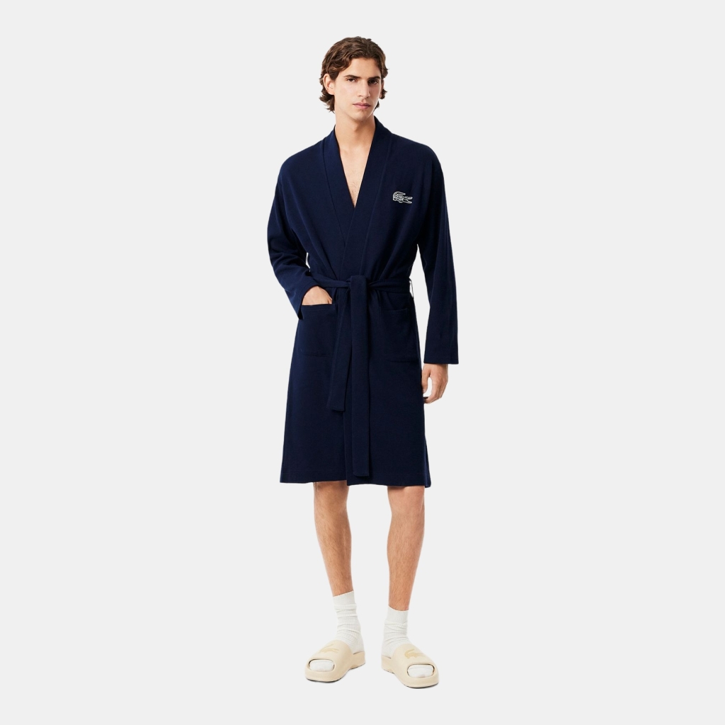 Lacoste Men's Waffle-Knit Thermal Robe - Navy Blue