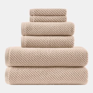 Diagonal Ribbed Cotton 4-Pc. Hand Towel Set - Beige