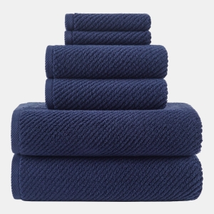 Diagonal Ribbed Cotton 4-Pc. Hand Towel Set - Navy