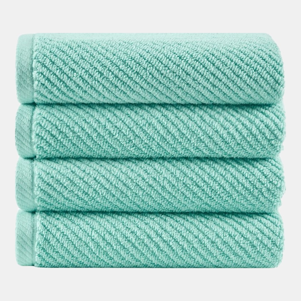 Diagonal Ribbed Cotton 4-Pc. Hand Towel Set - Turquoise