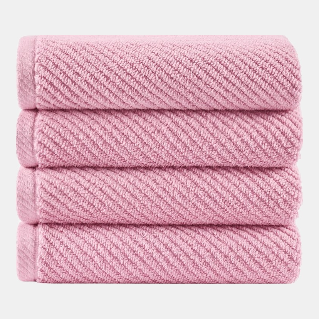 Diagonal Ribbed Cotton 4-Pc. Hand Towel Set - Pink