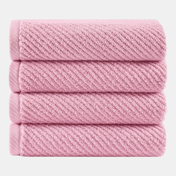 Diagonal Ribbed Cotton 4-Pc. Hand Towel Set - Pink