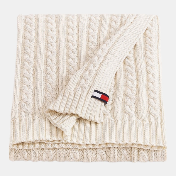 Tommy Hilfiger Solid Cotton Cable Knit Throw, 70" x 50" - Light Beig