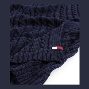Tommy Hilfiger Solid Cotton Cable Knit Throw, 70" x 50" - Dark Blue - Image 3