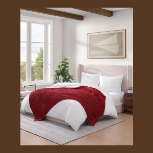 Tommy Hilfiger Solid Cotton Cable Knit Throw, 70" x 50" - Dark Red - Image 7
