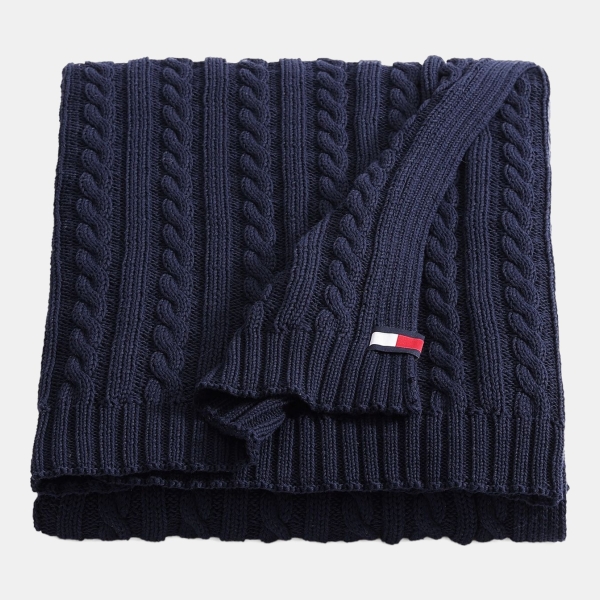 Tommy Hilfiger Solid Cotton Cable Knit Throw, 70" x 50" - Dark Blue