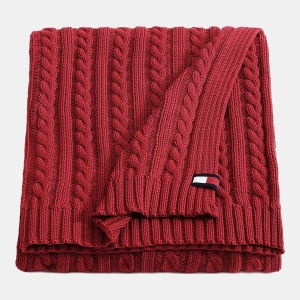 Tommy Hilfiger Solid Cotton Cable Knit Throw, 70" x 50" - Dark Red