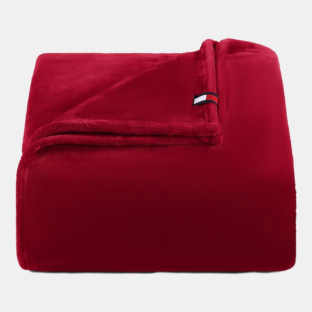 Tommy Hilfiger Solid Plush Blanket, Full/Queen - Navigator red