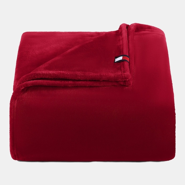 Tommy Hilfiger Solid Plush Blanket, Full/Queen - Navigator red