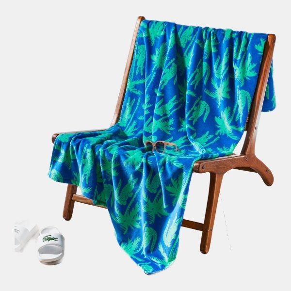 Lacoste All-Over Crocodile Palm Print Cotton Beach Towel, 36" x 72" - Blue, green