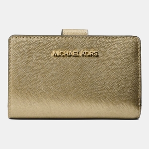 Michael Kors Outlet Jet Set Medium Metallic Saffiano Leather Bi-Fold Wallet