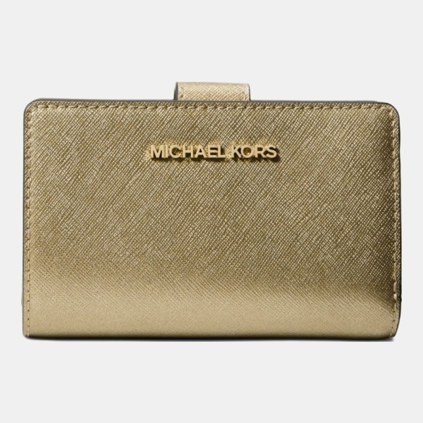 Michael Kors Outlet Jet Set Medium Metallic Saffiano Leather Bi-Fold Wallet