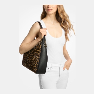 Michael Kors Outlet Nayla Medium Leopard Print Calf Hair Shoulder Bag - Image 4