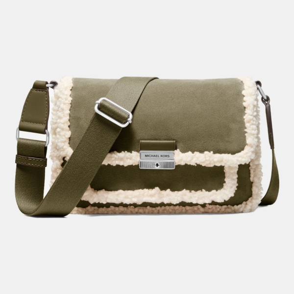 Michael Kors Outlet Bradshaw Medium Suede and Faux Shearling Messenger Bag