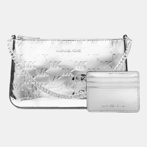 Michael Kors Outlet Jet Set Patent Logo Debossed Pochette and Card Case Gift Set