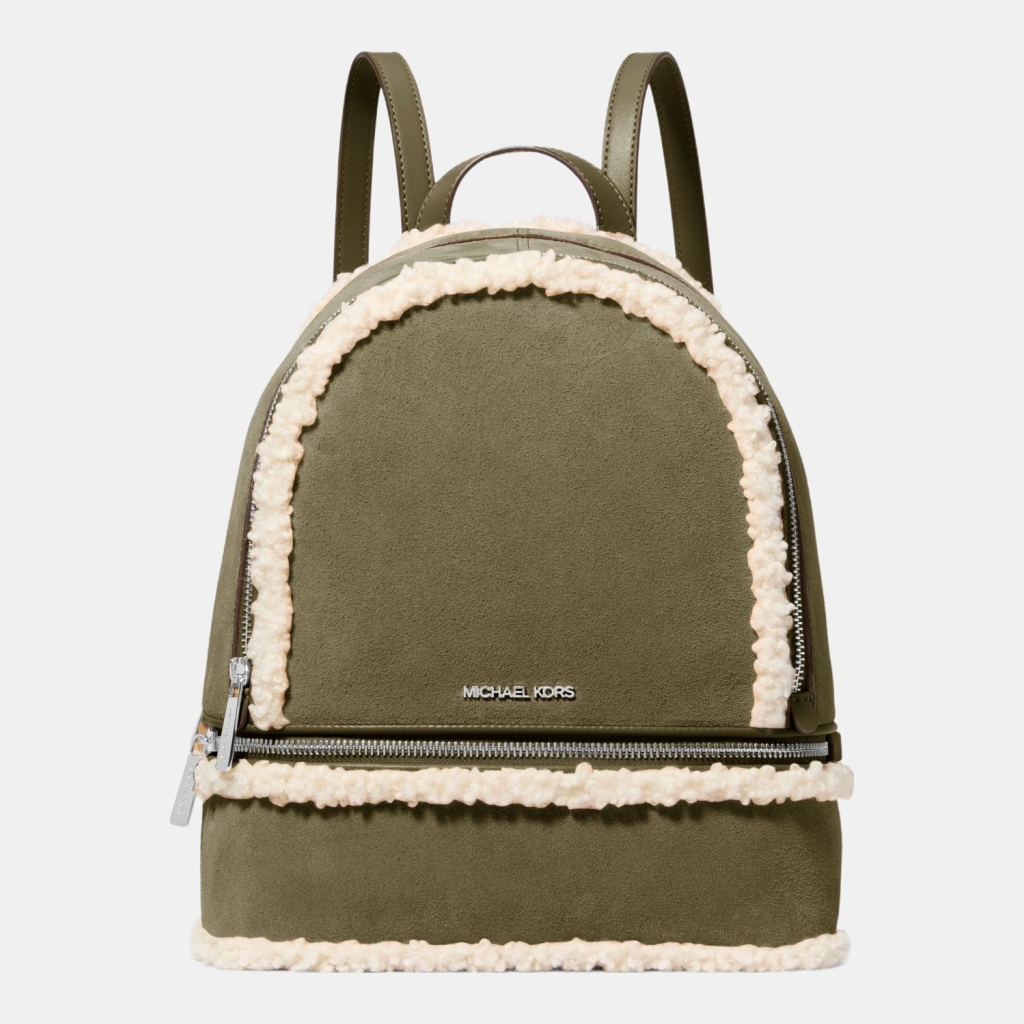 Michael Kors Outlet Rhea Medium Suede and Faux Shearling Backpack
