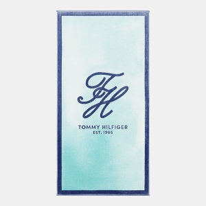 Tommy Hilfiger Colorblock Monogram Cotton Beach Towel, 68" x 36" - Baja Breeze, Royal Blue