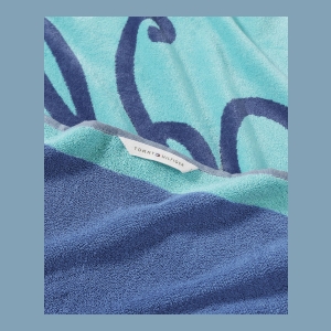 Tommy Hilfiger Colorblock Monogram Cotton Beach Towel, 68" x 36" - Baja Breeze, Royal Blue - Image 5