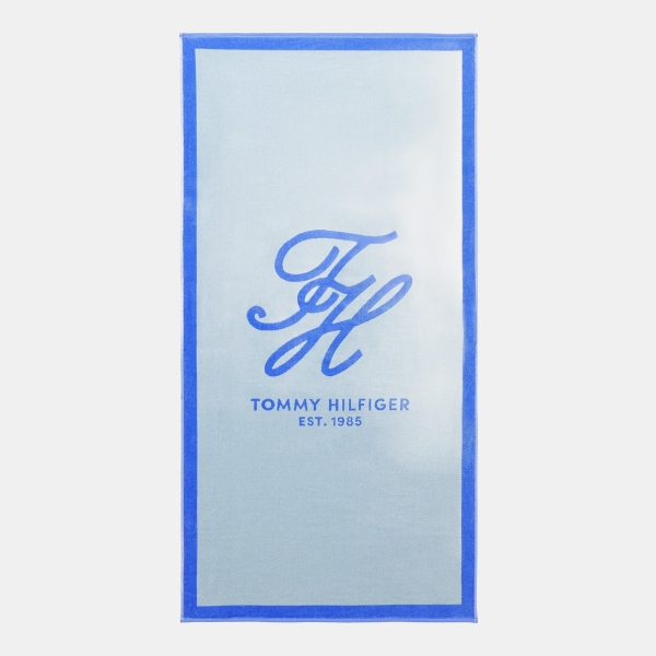 Tommy Hilfiger Colorblock Monogram Cotton Beach Towel, 68" x 36" - Marine Blue, True Blue