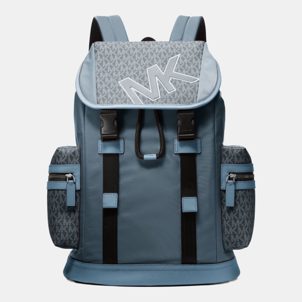 Michael Kors Outlet Cooper Signature Logo and Nylon Backpack - CORNFLOWER