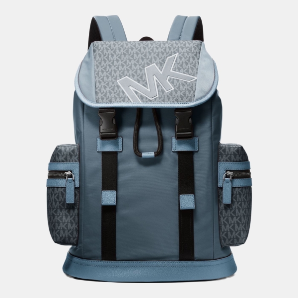 Michael Kors Outlet Cooper Signature Logo and Nylon Backpack - CORNFLOWER