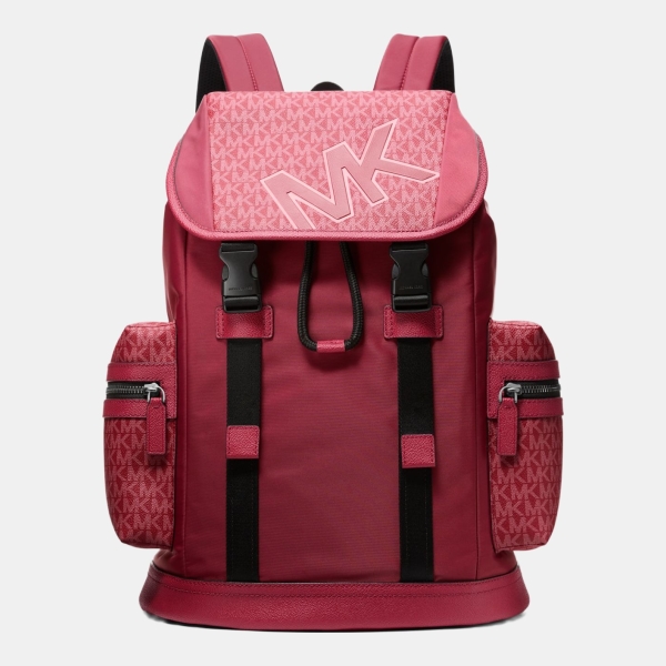 Michael Kors Outlet Cooper Signature Logo and Nylon Backpack - CHERRY