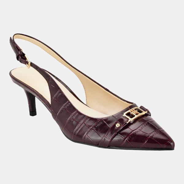 Tommy Hilfiger Women's Totale Kitten Heel Slingback Dress Pumps - Dark Red Croco