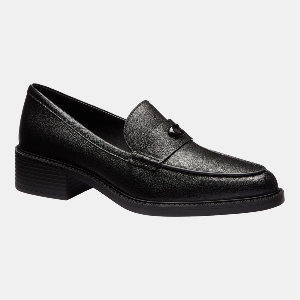 Coach Women's Pointed Toe Slip-On Loafers - Black Leather