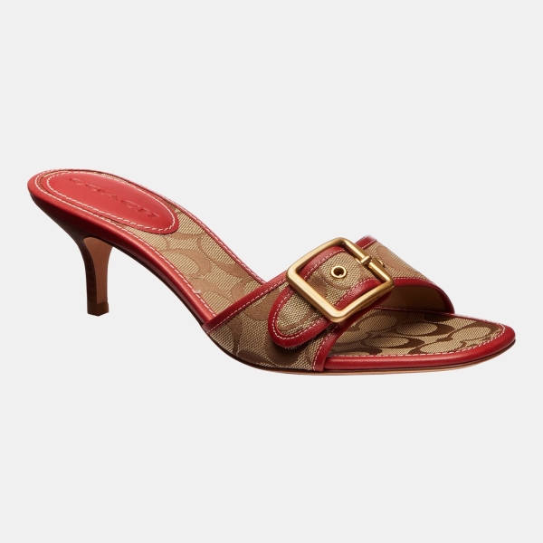 Coach Women's Margot Slip-On Kitten Heel Sandals - Signature Sateen/Khaki/Poppy