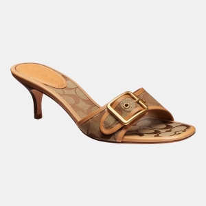 Coach Women's Margot Slip-On Kitten Heel Sandals - Signature Sateen/Khaki/Light Peach