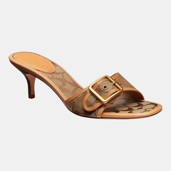 Coach Women's Margot Slip-On Kitten Heel Sandals - Signature Sateen/Khaki/Light Peach