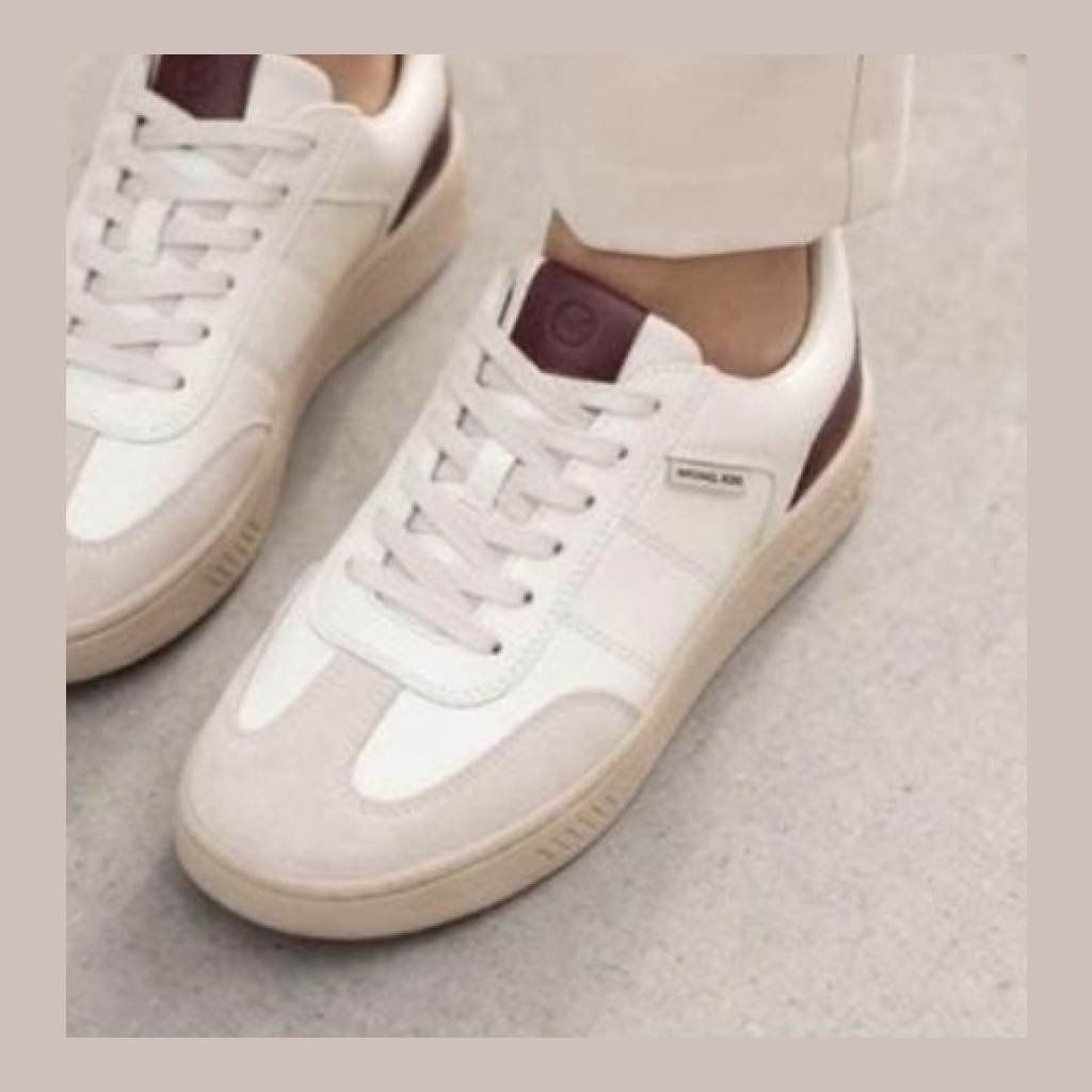 Michael Kors Two-tone Sneakers - White and Beige with Burgundy accents - Size 11 US