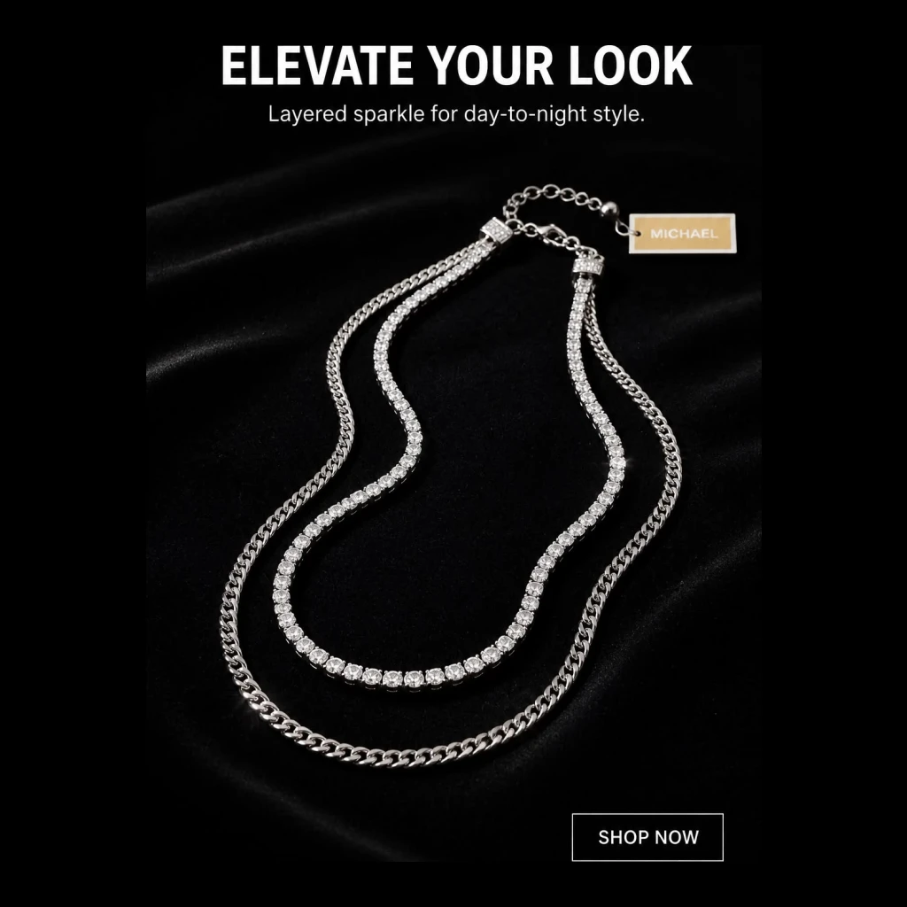 Michael Kors Layered Tennis and Chain Necklace - Silver